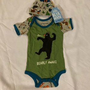 Little Blue House by Hatley 3-6 month onesie and hat set NWT